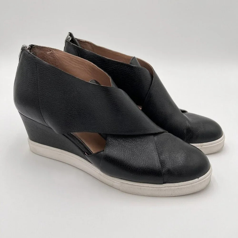 Linea Paolo Faith Wedge 10M Leather Sneaker Boot Women's Black Classic Chic